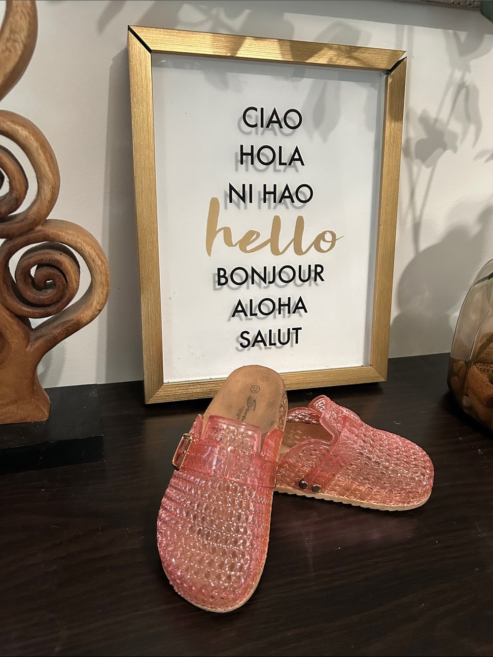 Coral Pink Jelly Slide Sandal Clogs with Buckle